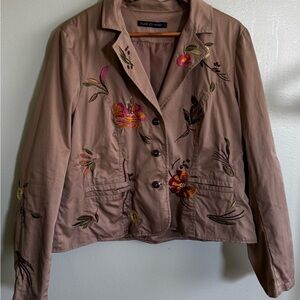 Taupe Embroidered Floral Blazer